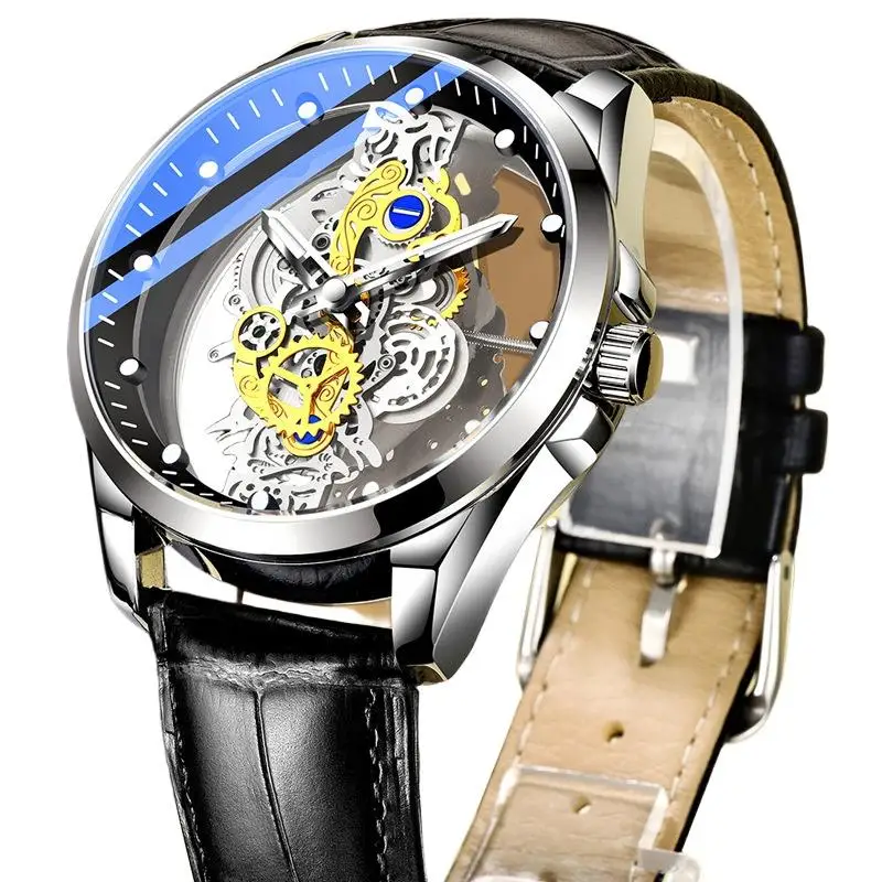Men's Quartz Watches Double Sided Transparent Hollow Male Watch Waterproof Luminous  Wristwatch For Daily Wear Outdoor Sports