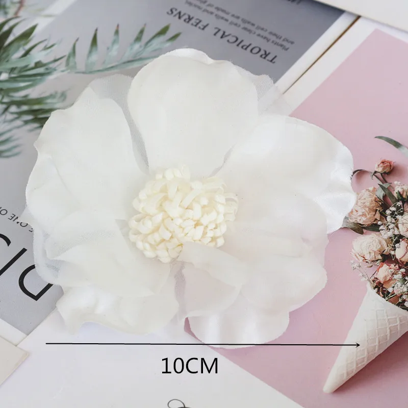10 Teile/los Weiß Serie Kamelie Rose Chiffon Stoff Künstliche Blume Kopf Für Hochzeit Kleid Kleidung Dekoration Kopfschmuck – Detail 10