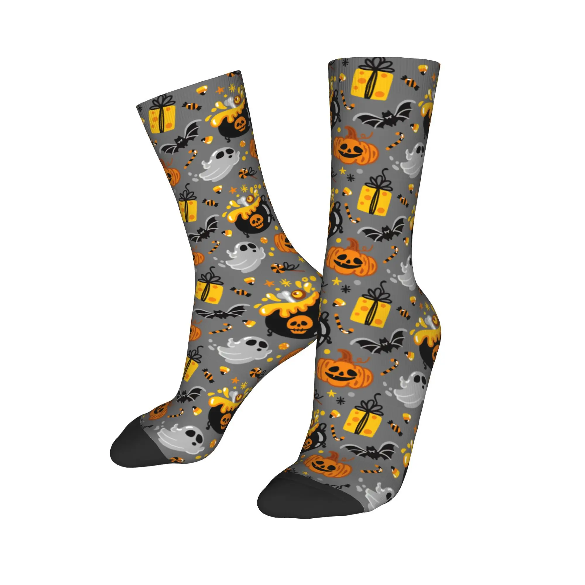 

Autumn Winter Crazy Design Unisex Spooky Halloween Ghosts And Pumpkins Socks Non-slip Sports Socks