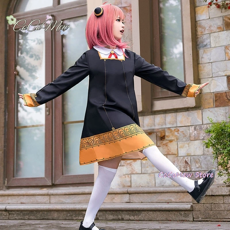 Anime SPY FAMILY Anya Forger Cosplay Costume Toddler Kids Anya Cospla Kawaii Black Dress Party Clothes Wig Halloween Women Girl