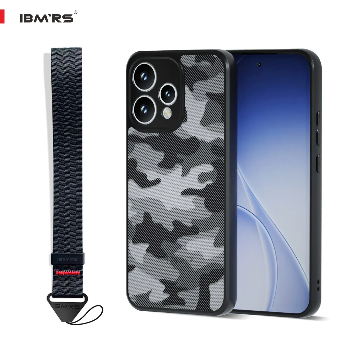 

IBMRS for OPPO Reno 15/15c Case, Camouflage Shockproof Cover with Wrist Strap, PC+TPU Dual Layer Heavy Duty