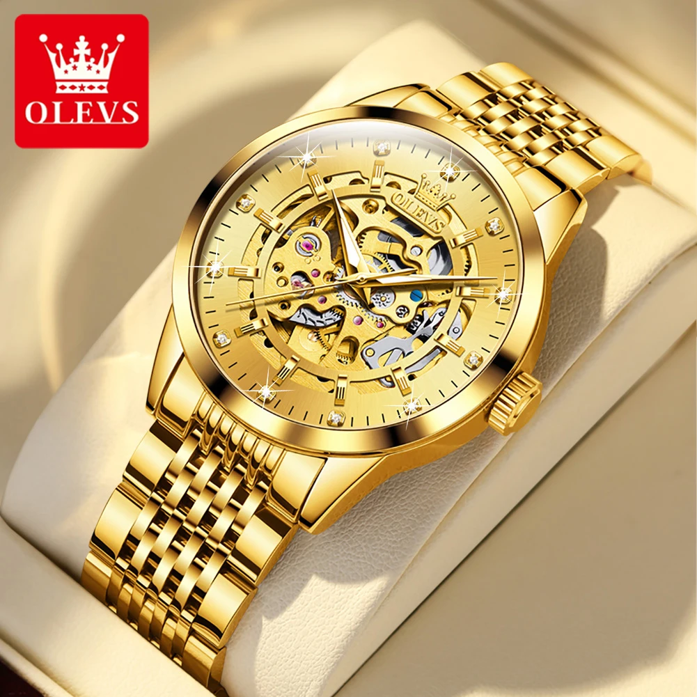 

OLEVS Classic Automatic Mechanical Watches for Men Luxury Waterproof Stainless Steel Hollow Skeleton Men's Wristwatch Man Watch