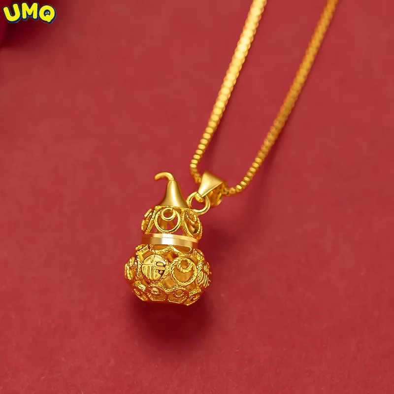 

Pure 18k Gold Necklace Lucky Hollowed Out Gourd Pendant for Women Charm Jewelry Gold Jewelry Wedding Party Gift