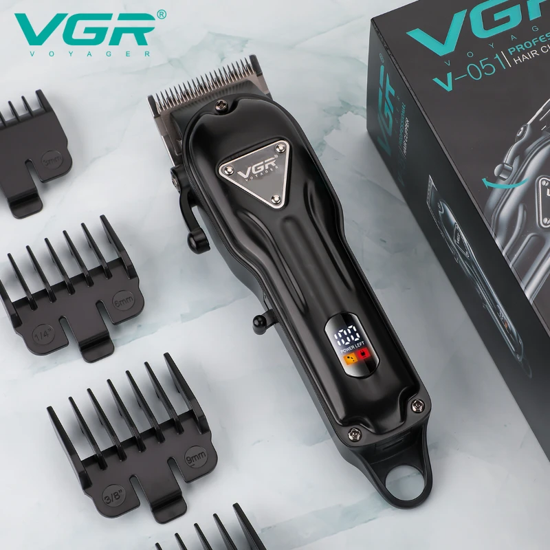 VGR Hair Trimmers  Hair Clipper for Men Barber  Hair Cutting Machine 2500 MAh Battery LED Display Push Rod Stainless Steel Blade