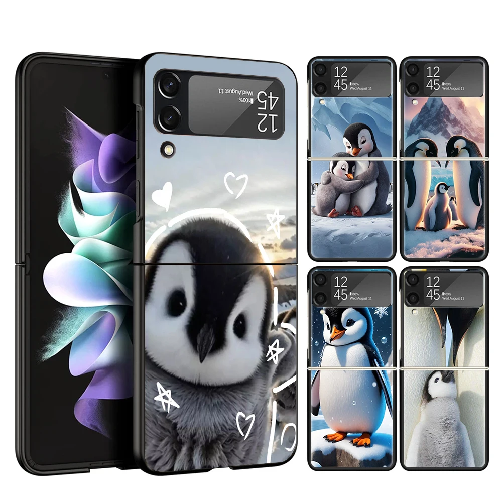 Penguins Love At The North Pole Phone Case For Samsung Galaxy Z Flip 6 5 4 3 5G Black Cover ZFlip6 ZFlip4 ZFlip5 ZFlip3 Coque Fu