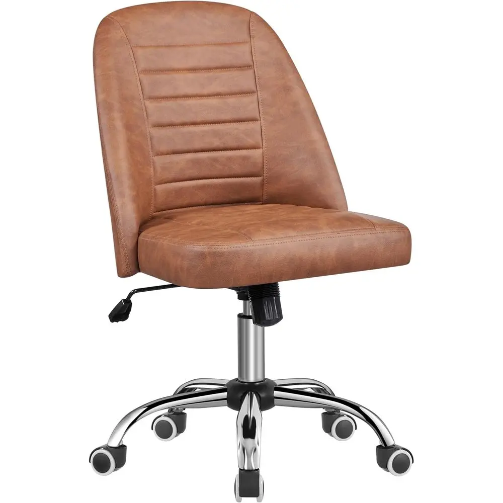 

PU Leather ArmlTask Oice Chair, ern able Back Vanity Chair with Rolling Wheels, Metal Base Retro Brown