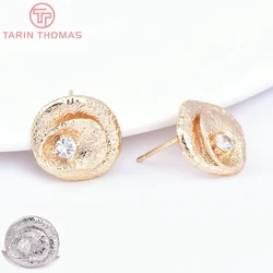 (7469) 4PCS 14.5x14MM 24K Gold Color Brass with Zircon Lotus Leaf Stud Earrings High Quality Diy Jewelry Findings Accessories