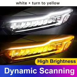 2pcs LED DRL Car Daytime Running Light Flexible Waterproof Strip Auto Headlights White Turn Signal Yellow Brake Flow Lights 12V