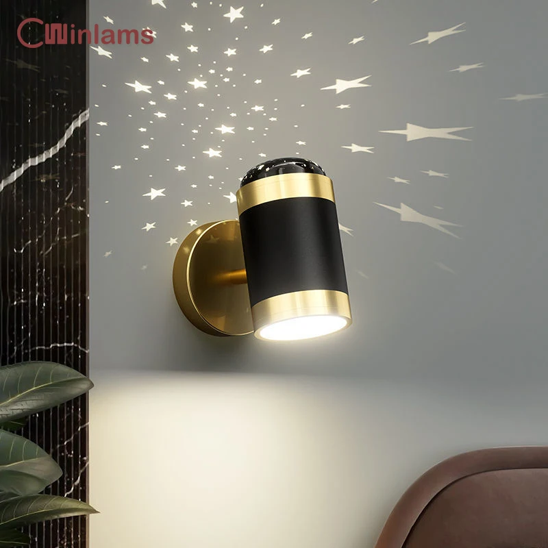 

Modern LED Wall Lamp Creative Rotation Starry Projection Lighting Living Room Bedroom Beside Hotel Ceiling Decoration Wall Sconc