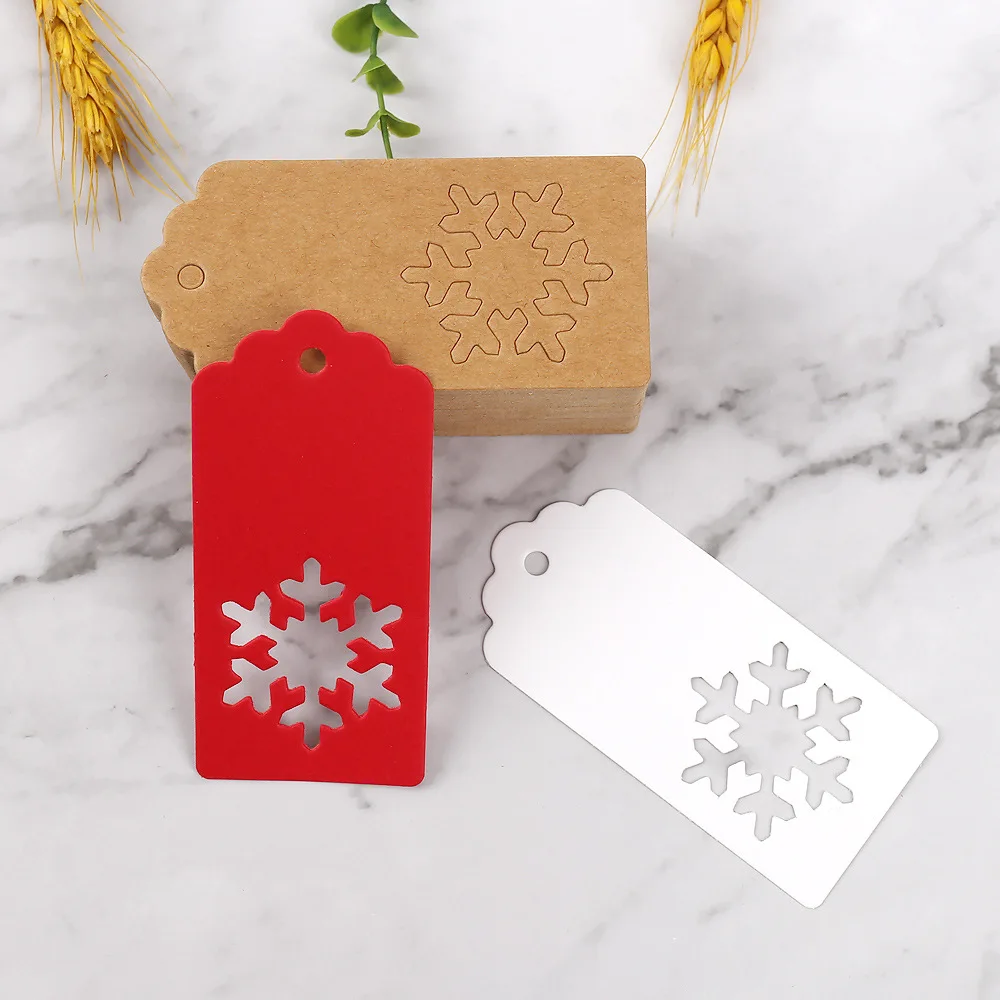 Etichette regalo di Natale Decorazione fiocco di neve Etichetta di carta Kraft bianca rossa vuota Confezione natalizia Decorazione Forniture Noel