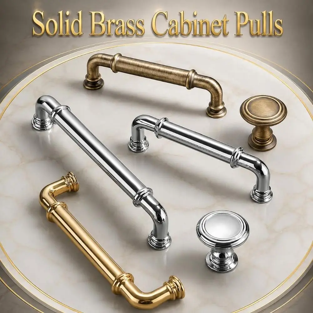 Elegant Solid Brass Cabinet Pulls Polished Smooth Drawer Handles Anti Rust Classic Cabinet Knob Hardware Furniture Cabinets