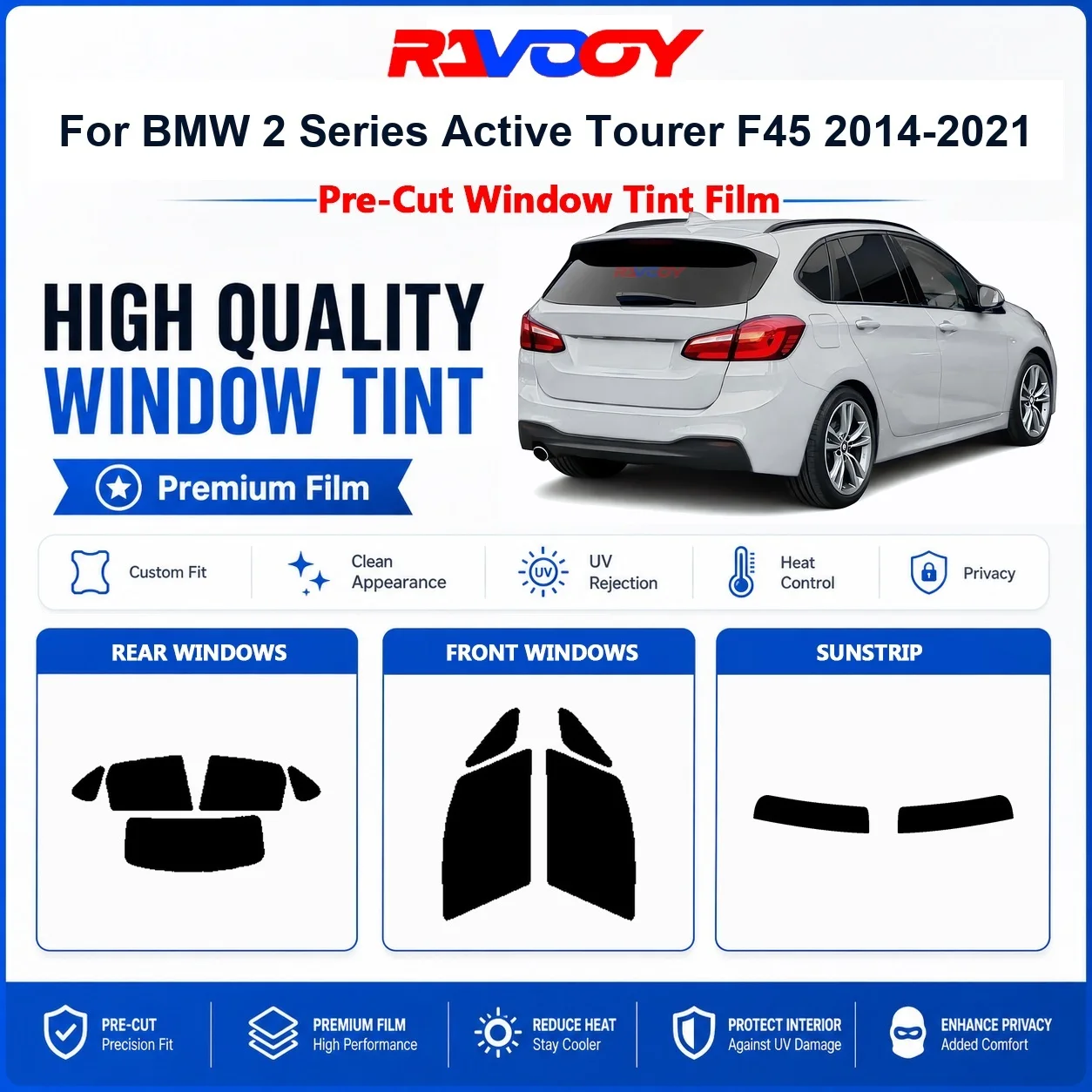 Premium Pre-Cut Window Tint For BMW 2 Series Active Tourer F45 2014-2021 Front & Rear Windows UV Heat Rejection Privacy Film