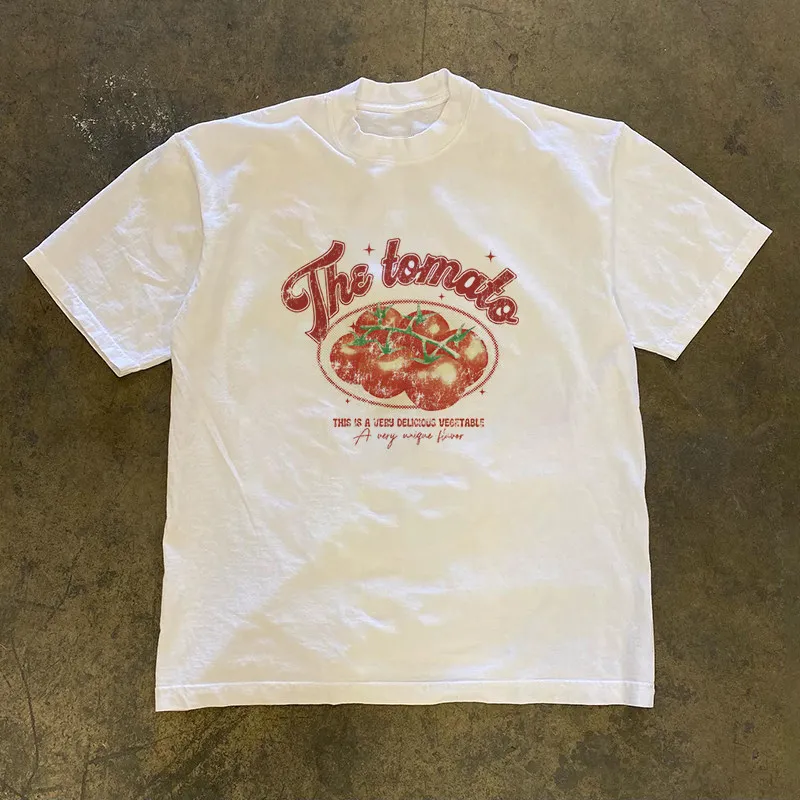 Loose Fit Cotton T-Shirt Short Sleeve Double Thread 3A260g Retro American Style Unisex Printed Summer Top for Couples