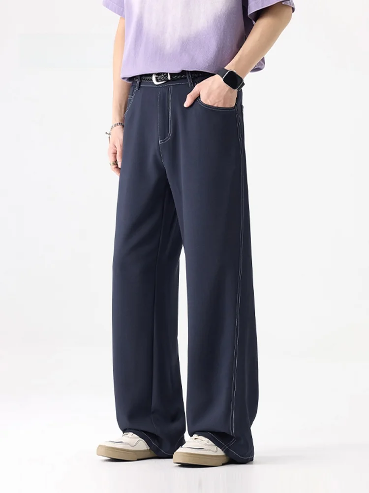 

MMOPTOP Casual Loose Men's Wide Leg Pants Spring Summer New Sle Loose Straight Long Trousers Versatile k Blue Leisure Pants
