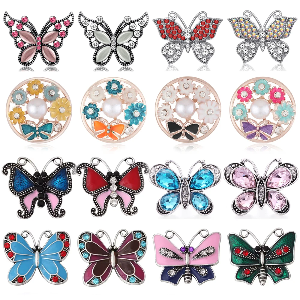 Rhinestone Crystal Butterfly Colorful Beauty Metal 18mm snap buttons for DIY 18mm snap jewelry Accessories Women Gift