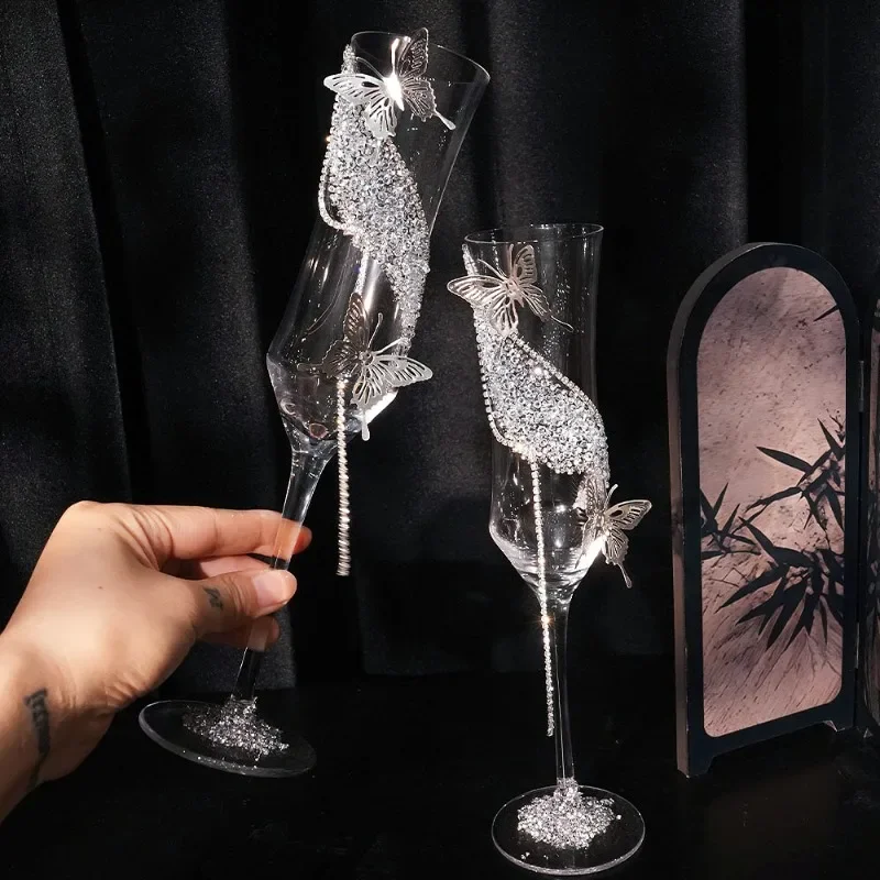 Newcomer wedding toast cup DIY pair of goblets material bag pink full diamond handmade gift wedding gift