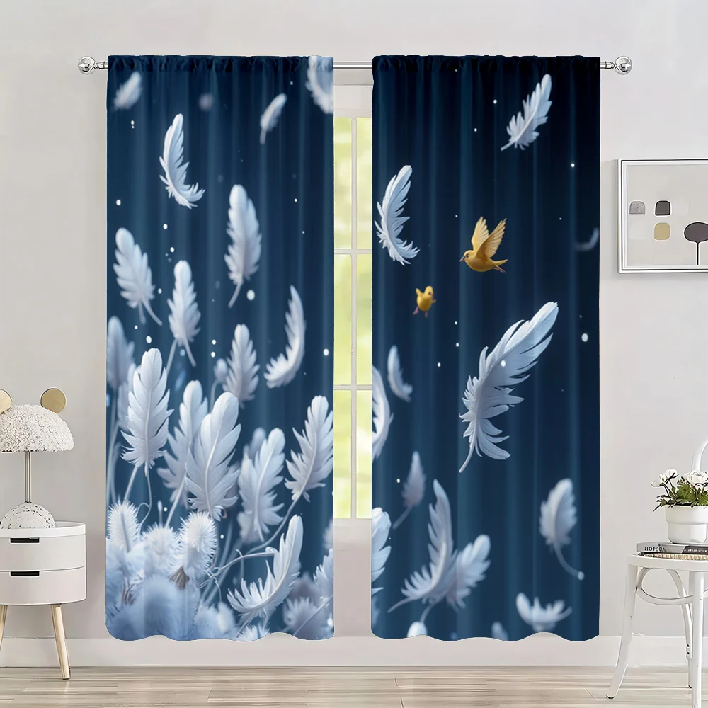 2pc,  Party Window Curtains feather pattern Versatile Polyester,Without Electricity Wall Decor Perfect for Multipurpose Various