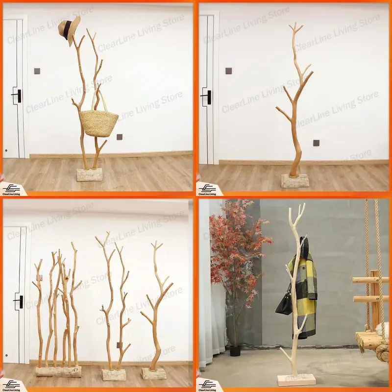 Solid Wood Floor to Ceiling Coat Rack Creative Simple Vertical Hanger for Living Room Bedroom Entrance Japanese Style Home