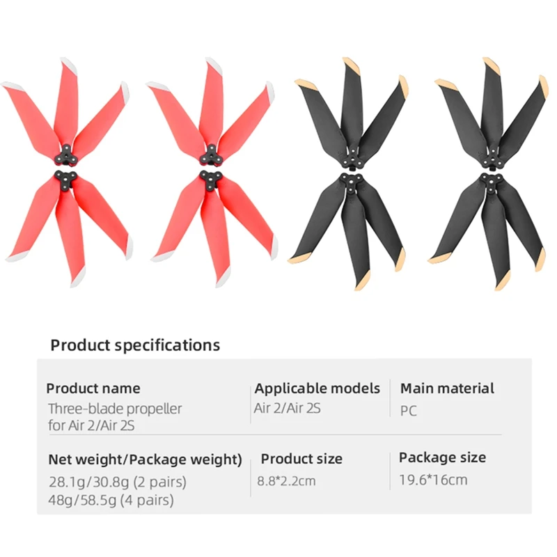 4 Pairs Quick Release Three-Blade Propeller Low Noise Propeller For DJI Mavic Air 2/AIR 2S Drone Accessories