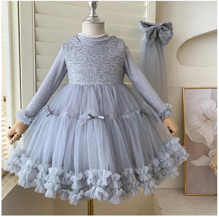 

New Baby Girls Fall Fashion Sets, Top + Vest Mesh Dress Princess Sweet Suits 2-6 T