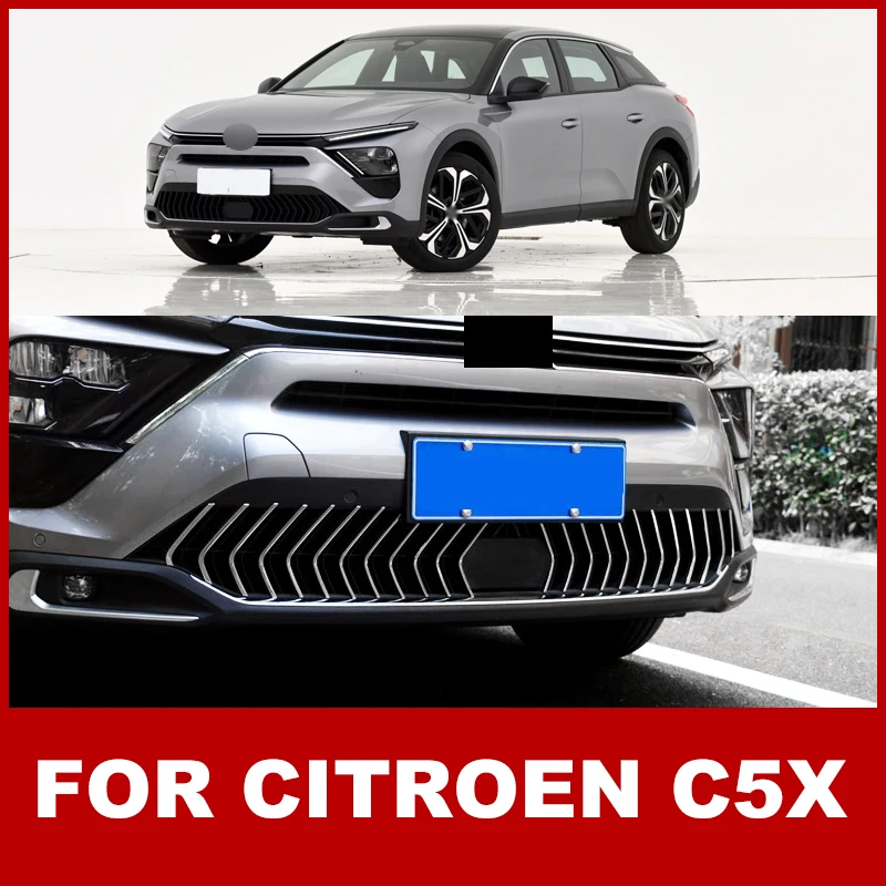 1 Set Car Styling Front Grille Trim Garnish Cover Stickers For Citroen C5X 2021 2022 2023 Stainless Steel Car Accessories