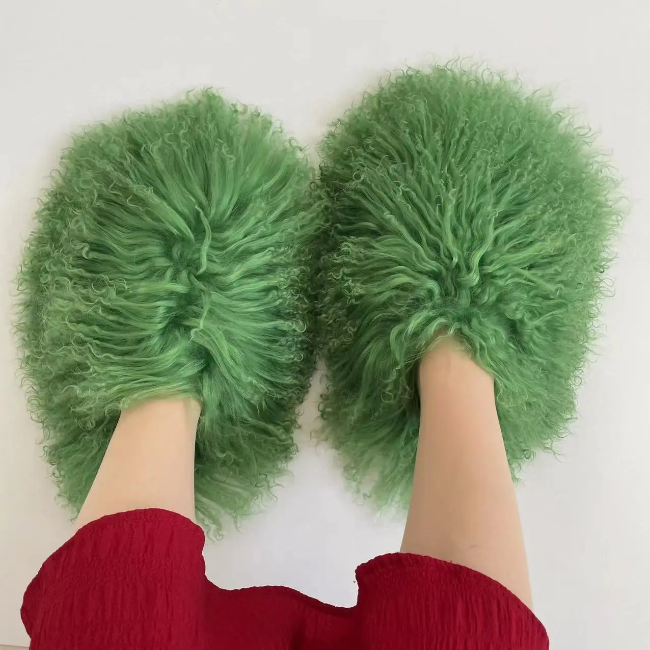 Real Fur Slippers Women Winter Fluffy Mongolian Fur Slides Ladies Indoor Warm House Shoes Plush Long Hair Wool Sheepskin Slides