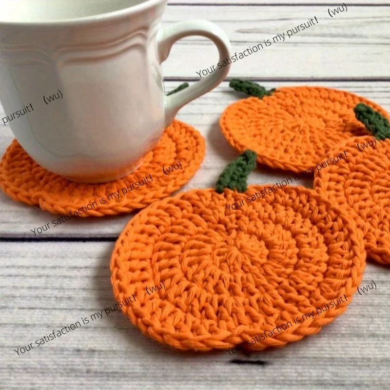 1/4pcs Autumn Crochet Pumpkin Coasters, Fabric Handmade Drink Pads, Fall Farmhouse Decoration, Table Accessory, Kitchen Gift.