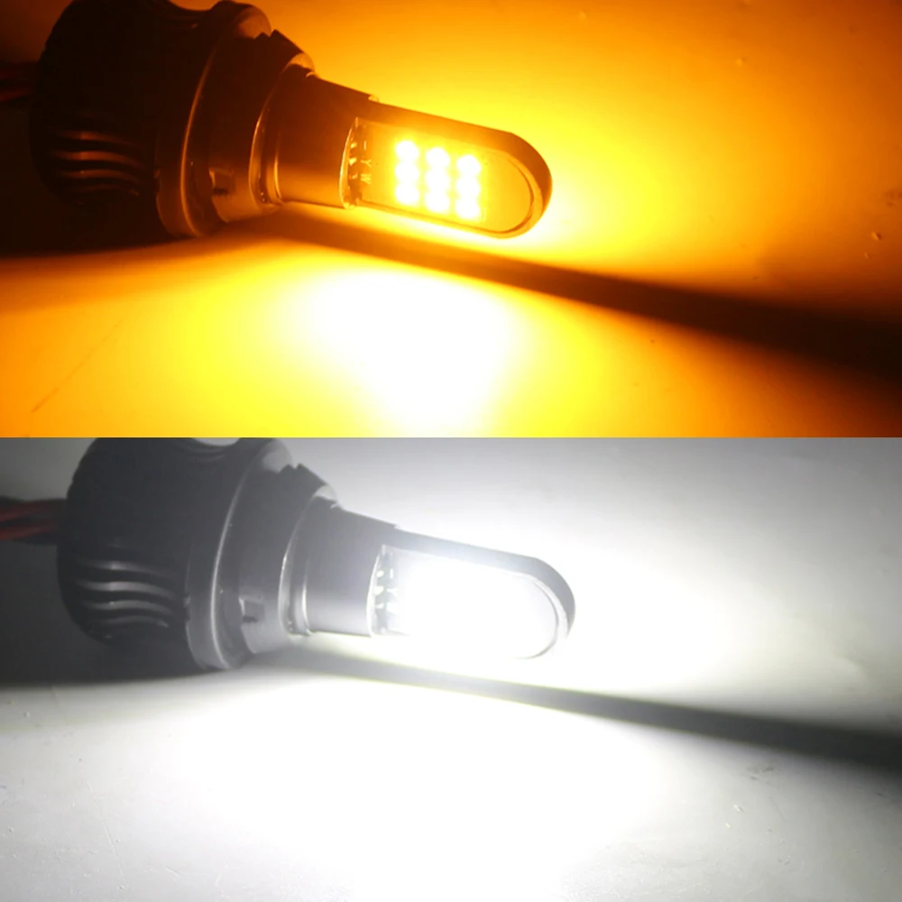 Canbus P21W BA15S PY21W BAU15S 3156 7440 2PCS 12V 18SMD 2016 LED Led Bulb Car Turn Signal Light Daylight White+Amber Switchback