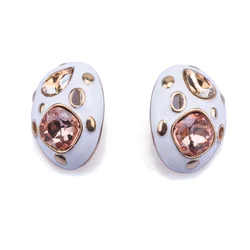 2026 New Fashion Vintage White Enamle Oval Shape Metal Earrings With Crystal Rhinestones Deco Jewelry For Women Indian Earrings