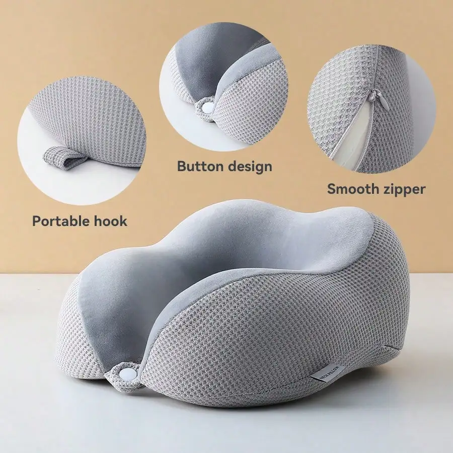 Memory Foam U-Shaped Travel Neck Pillow For Sleeping On Planes, Portable Cervical Support Pillow.