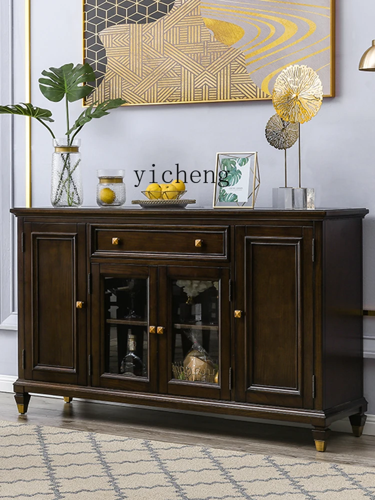 GZ-11  Light Luxury Solid Wood Sideboard Cabinet Walnut Vintage Ash Wood Kitchen Dining Cupboard