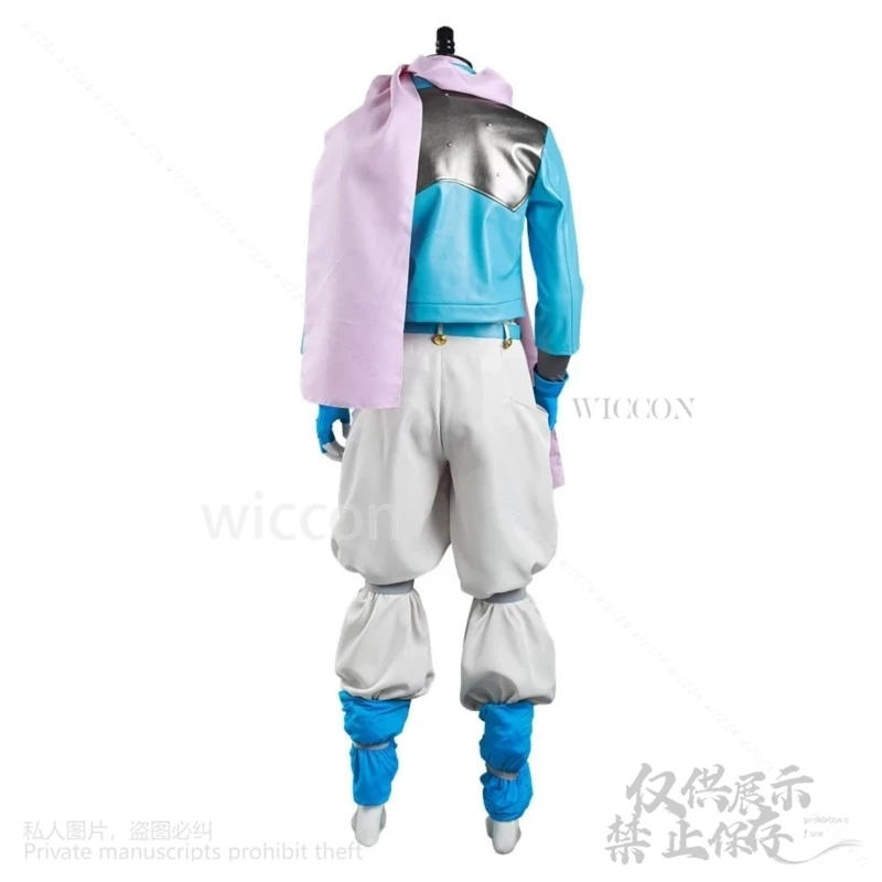 อะนิเมะ Jo คอสเพลย์ S2 ผจญภัย Anthonio Zeppeli เครื่องแต่งกายสีฟ้า Pu เสื้อกางเกง Headwear ชุดวิกผมสําหรับฮาโลวีน Punk ชุดที่กําหนดเอง