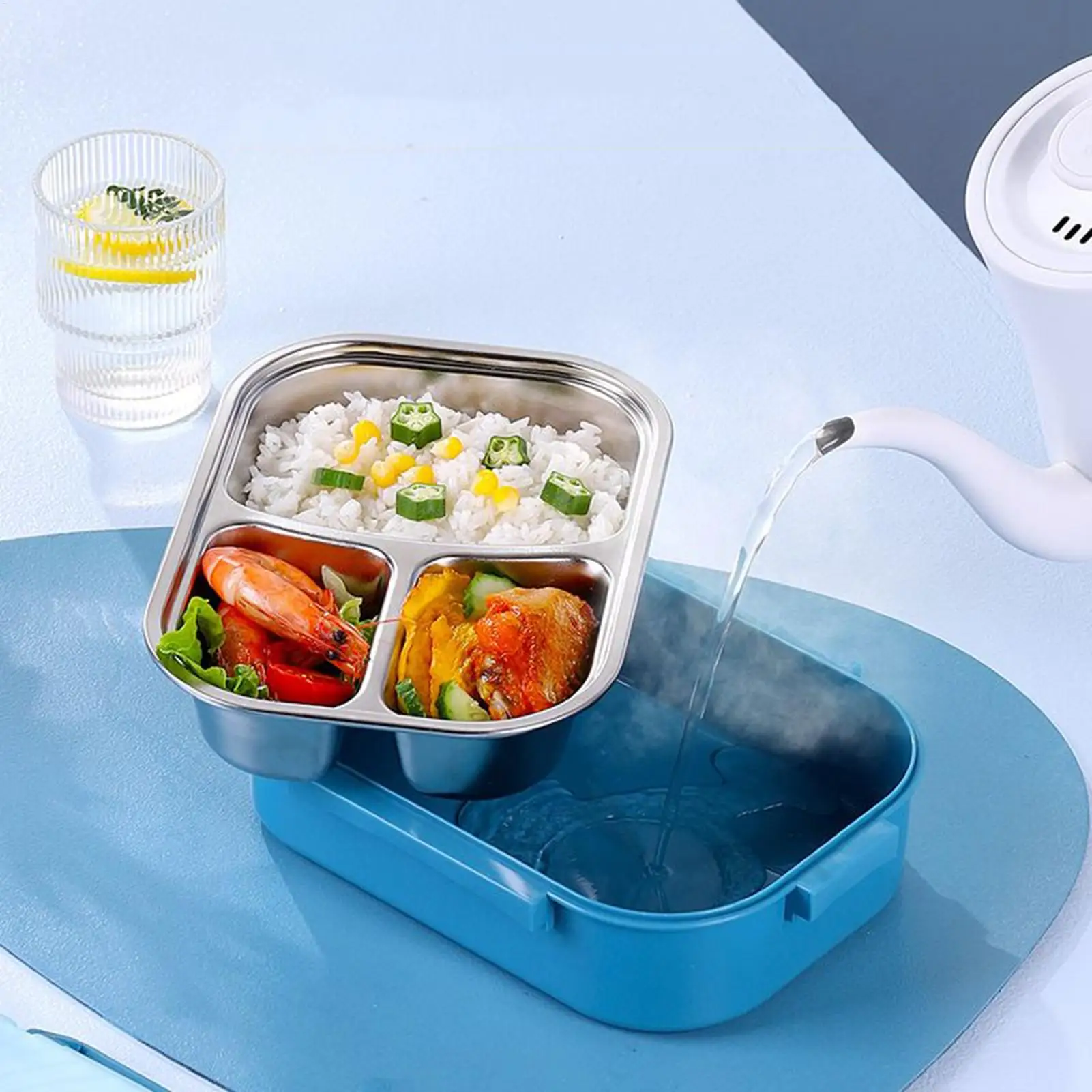 Stainless Steel Lunch Box 3-Compartment Meal Container Lunch Food Box For School Office Kids College Students Truck Drivers