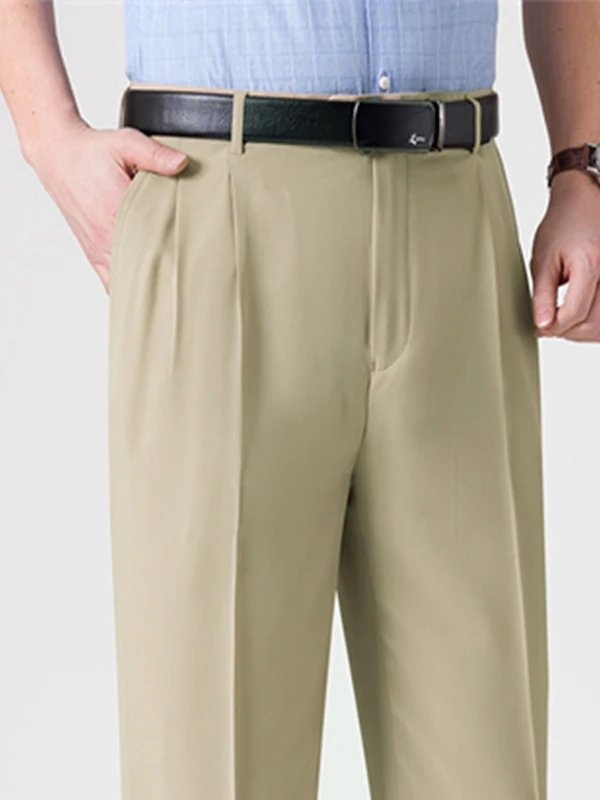 

Новые мужские брюки-чинос из шелка с высокой талией, плиссированные, прямого кроя, не требующие глажки, для делового и повседневного стиля, весна-лето