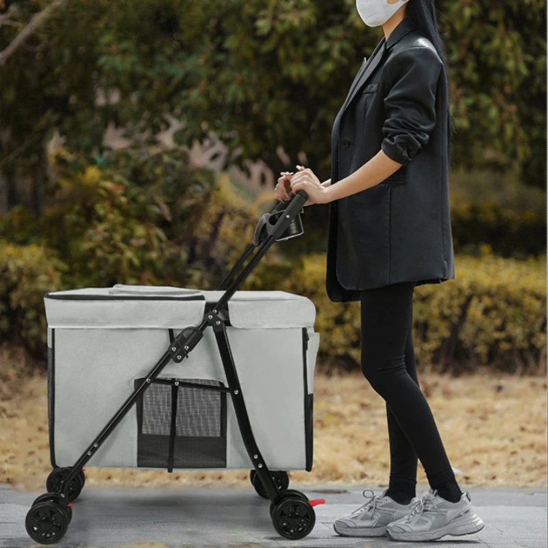 

Lightweight Pet Stroller Dog Cat Carrier Foldable Travel Cart with Storage Basket for Small Pets Outdoor Walking Shopping Cart