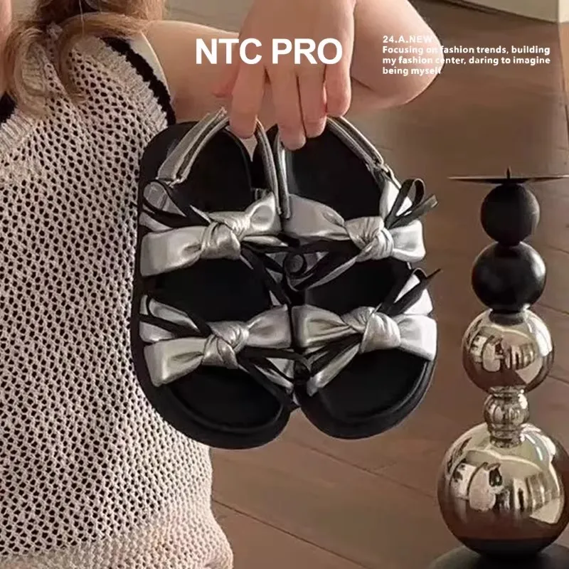 Summer New Children's Fashionable Hollow Leisure Shoes Princess Girls Sweet Bowknot Decoration Open Toe Soft Kids Beach Sandals
