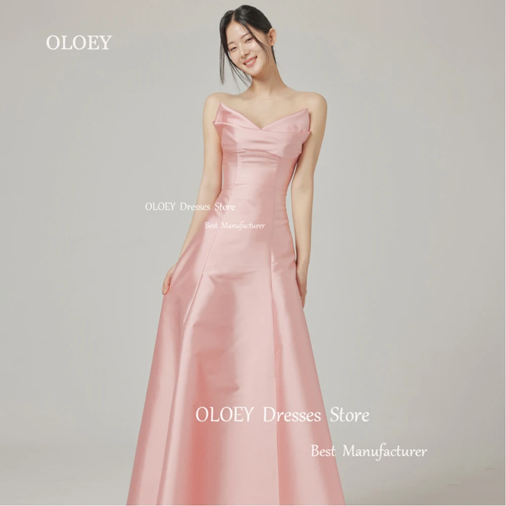 OLOEY Simple Fairy Blush Pink Evening Dresses Korea Wedding Photo Shoot V Neck Satin Party Prom Gowns Corset Floor Length A Line