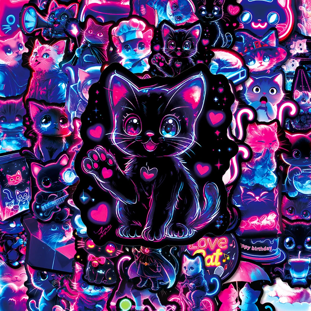 10/30/50 Stück Cartoon Niedliche Neon-Stil Katzen-Aufkleber Ästhetische Graffiti-Sticker für Laptop, Notizbuch, Gitarre, Handy, Wasserfeste Deko-Aufkleber