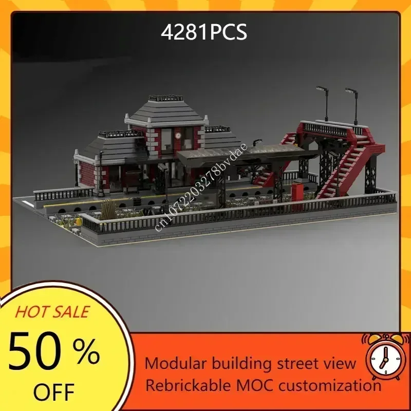 City Train Station Modular MOC Creative street view Model Custom Puzzles Architecture DIY Education Assembly Model Toys Gifts