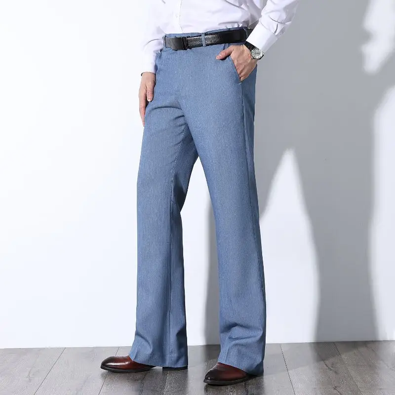 

2026 Fashion Men Spring Summer Leisure Flared Leg Trousers Mens High Waist Business Casual Pants Male Bell Bottom Pant K409