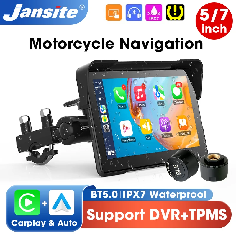 

7 inch Motorcycle Monitor GPS Navigation Support TPMS Wireless Carplay Android Auto Bluetooth Moto Smart Screen IPX7 Waterproof