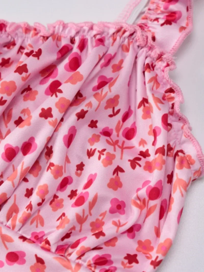 Robe mi-mollet imprimée rose, Sexy, Streetwear Y2K, élégante, bretelles Spaghetti, sans manches, robes de vacances, fête