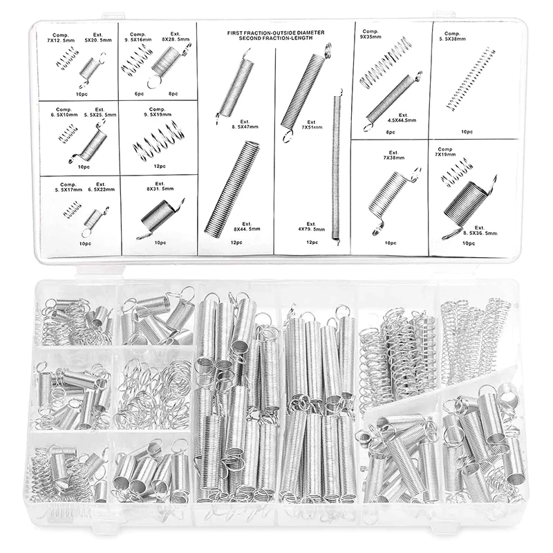 200pcs Springs Extension Compression Spring Assortment Set Plated Steel Mechanical Stretching Spring For Home Repairs DIY Tool