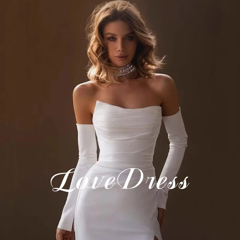 LoveDress-vestido de novia sencillo sirena, vestido de novia Sexy sin mangas, sin tirantes, moderno, plisado de satén, sin espalda, con cremallera, personalizado, 2025