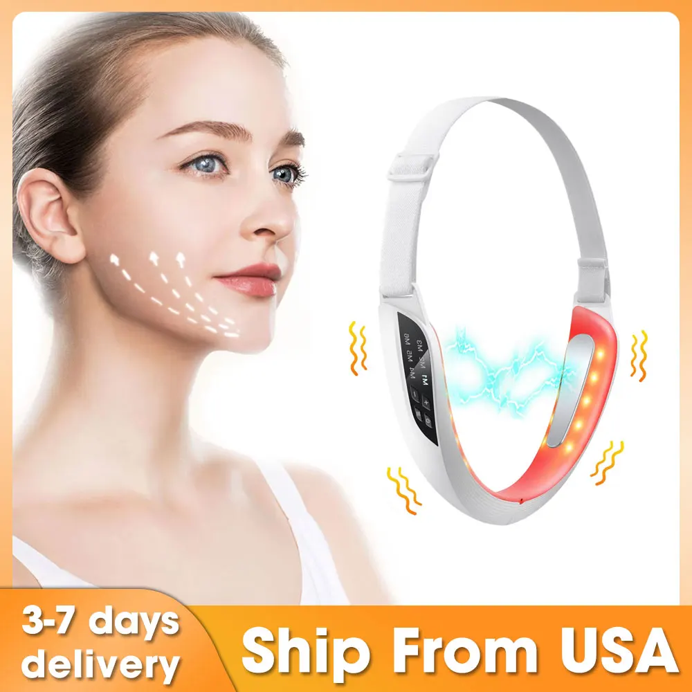 Dispositivo de Estiramiento Facial EMS, estimulador, masaje con vibración, luces LED, ajuste de la barbilla, herramienta Facial en forma de V, máquina para el cuidado de la piel