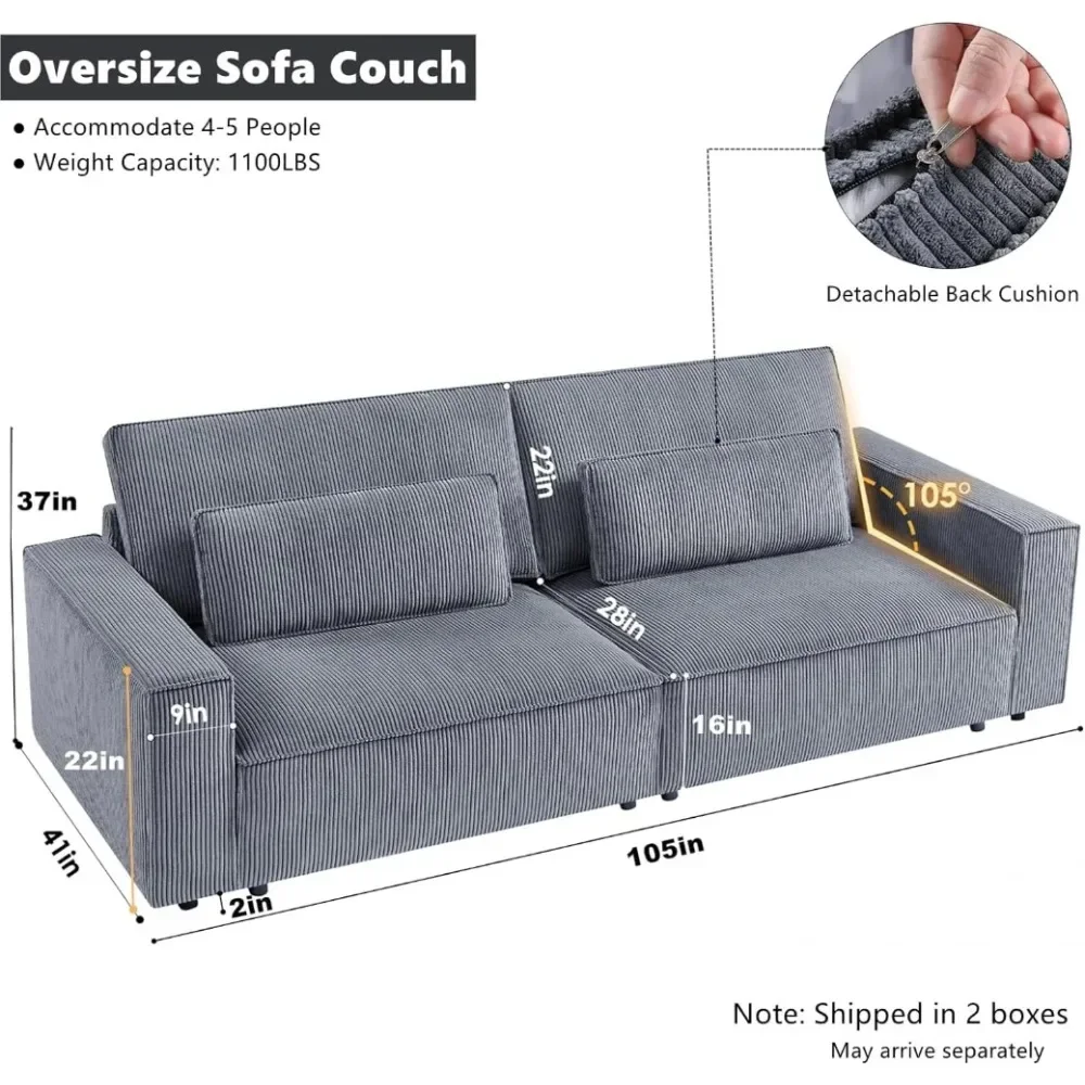 

Oversized Sofa Cloud Couch , Comfy Grey Couches for Living Room/Office/Bedroom, Modern Corduroy Upholstered 4 Seater Couch