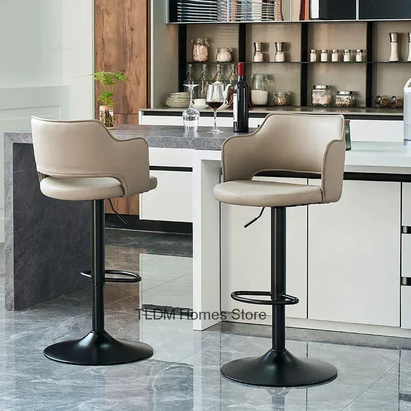 Modern Wrought Iron Lift Swivel Bar Stool Leather Back Bar Chairs for Kitchen Island Simple Home High Stools 의자 Bar Furniture