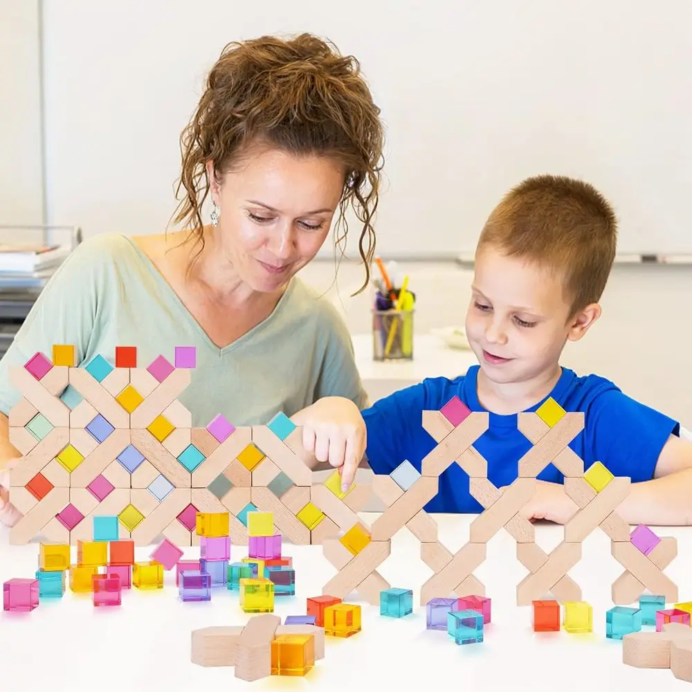 Impilatore arcobaleno Montessori in legno colorato - Giocattolo educativo con blocchi di gemme da 80 pezzi per i più piccoli