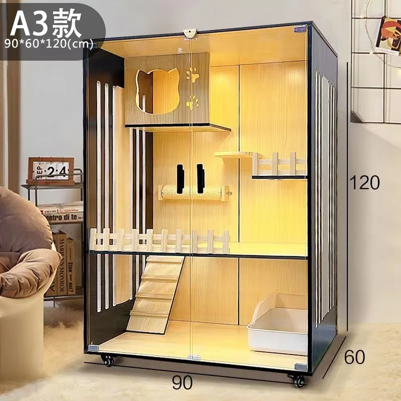 Plus Big Cat Villa Home  House Indoor Pet Shop Nest Free Space Cat Cage Pet Display Cabinet