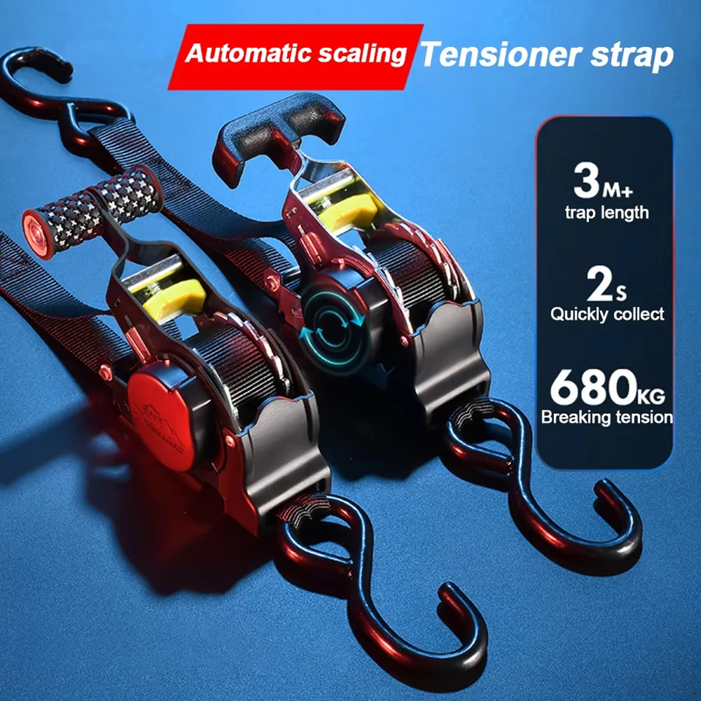 

3.3M Automatic Cargo Shrink Tensioner Strapping Belt Luggage Rope Motorcycle Tie-Down Strap Securing Ratchet Tensioning Strap